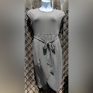 Black and white sleek asymmetrical dress.